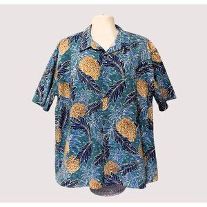 Island Shores Hawaiian Shirt Mens XXL Blue Green Pineapple Short Sleeve Cotton